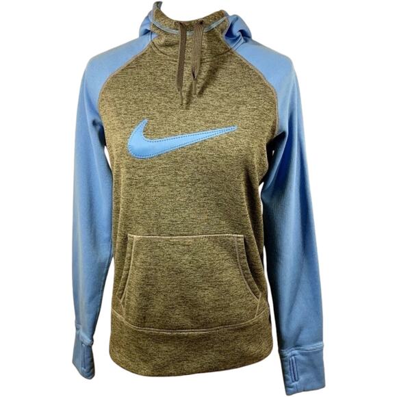 Nike Therma Fit Hoodie Womens Sz S Blue Gray Pullover Athletic Logo Swoosh Y2K - Picture 1 of 13